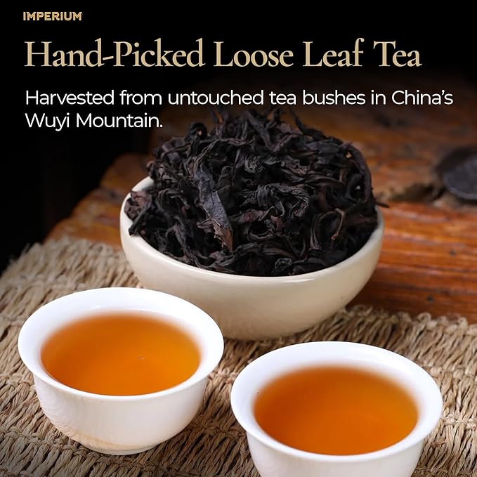 Imperium Da Hong Pao Loose Leaf Oolong Tea (4oz), Premium Hand-Picked Wuyi Mountain Rock Tea, Brews 100 Cups, Big Red Robe, Naturally Smooth and Rich, Harmonious Flavor and Sweet Aroma