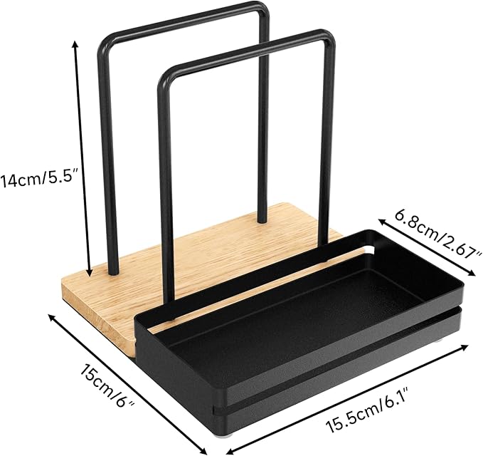 Napkin Holder, Wood Metal Napkin Holder for Table with Salt and Pepper Shakers Caddy, Standing Paper Napkin Dispenser for Kitchen Dining Countertop Decor, Wood & Metal Base, Black