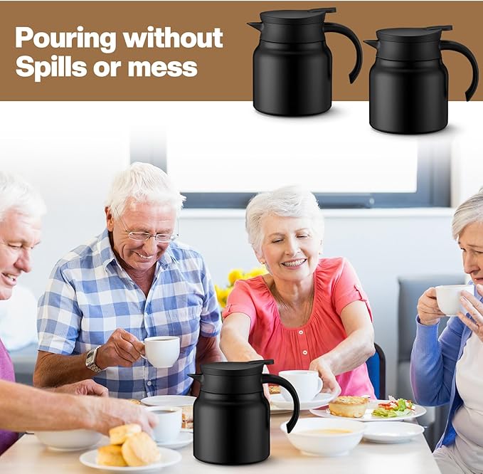 3 Pcs Thermal Coffee Carafe for Keeping Hot/Cold Stainless Steel Small Coffee Creamer Container Double Wall Vacuum Insulated Tea pot Beverage Dispenser for Milk Hot Chocolates(Black, 27 oz)