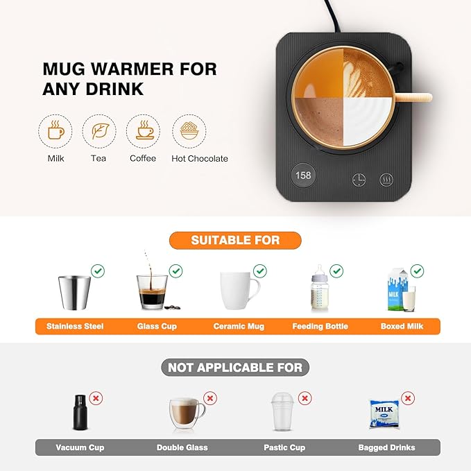Lesipee Coffee Mug Warmer, Electric Coffee Warmer with Auto Shut Off for Office Desk, Candle Warmer with 3 Temperature, Beverage Warmer for Cocoa, Birthday Gifts
