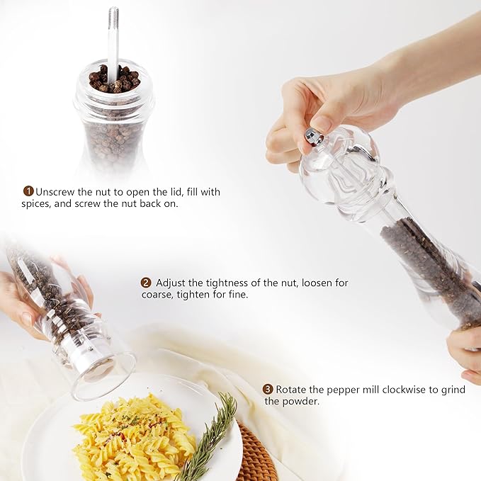 LHS 12 Inch Pepper Mill Grinder Salt Grinder, Arcylic Peppercorn Grinders with Adjustable Coarseness-Clear