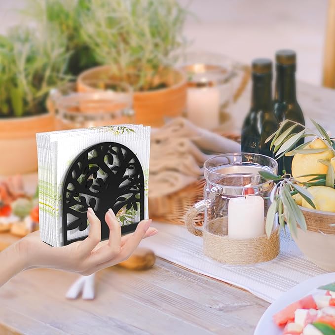 Napkin Holder, 2 PCS Black Acrylic Napkin Holder for Table, Standing Paper Napkin Dispenser for Kitchen Tree Design Cocktail Napkin Organizer for Coffee Shop Table Decor (2pcs Tree-Shaped Black U)