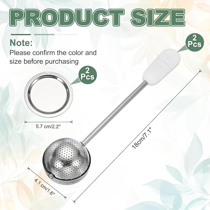 uxcell 2 Pcs Tea Infuser for Loose Leaves, Stainless Steel Tea Infuser Filter with Round Plate, Twisting Handle Steeper Strainers for Cup and Teapot, Ball Shaped, White
