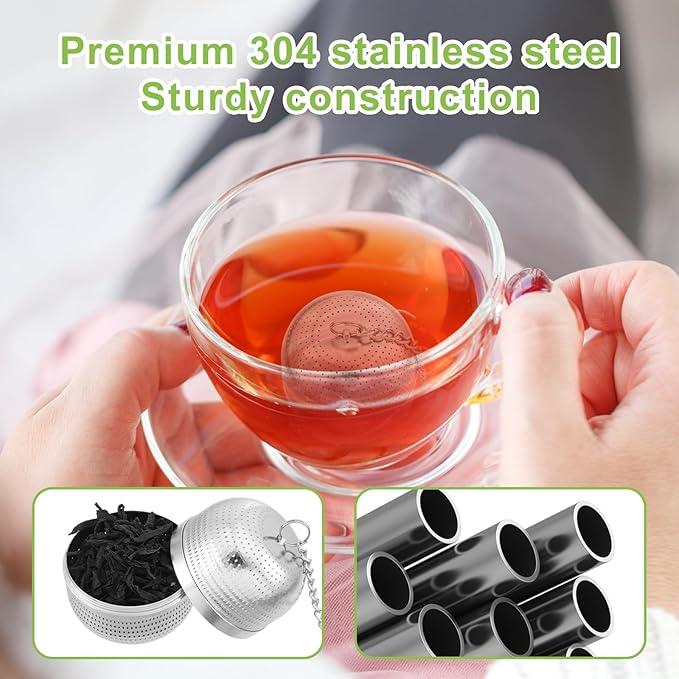 Tea Ball Infuser for Loose Tea, Extra Fine Mesh Stainless Steel Teas Strainers with Extended Chain Hook and Drip Tray for Black Teas, Rooibos, etc