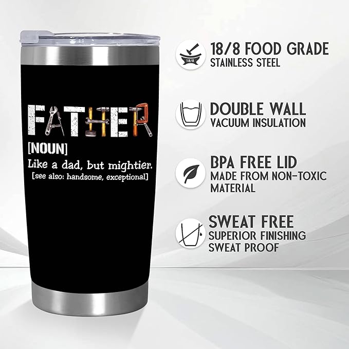 TEEZWONDER Christmas Birthday Gifts for Dad from Daughter Son - Stainless Steel Insulated Coffee Tumbler with Lid 20 oz - Funny Gifts from Kids, Mens Birthday Gift Ideas