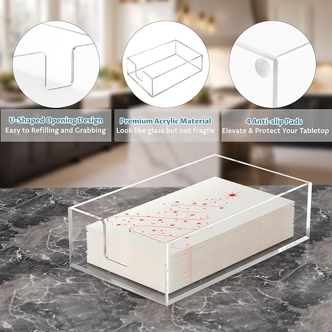 Onemake Acrylic Napkin Holder, Clear Bathroom Napkins Guest Disposable Paper Towel Holder, 0.16 Inch Thickness Hand Towel Tray for Bathroom, Kitchen, Parties, Weddings