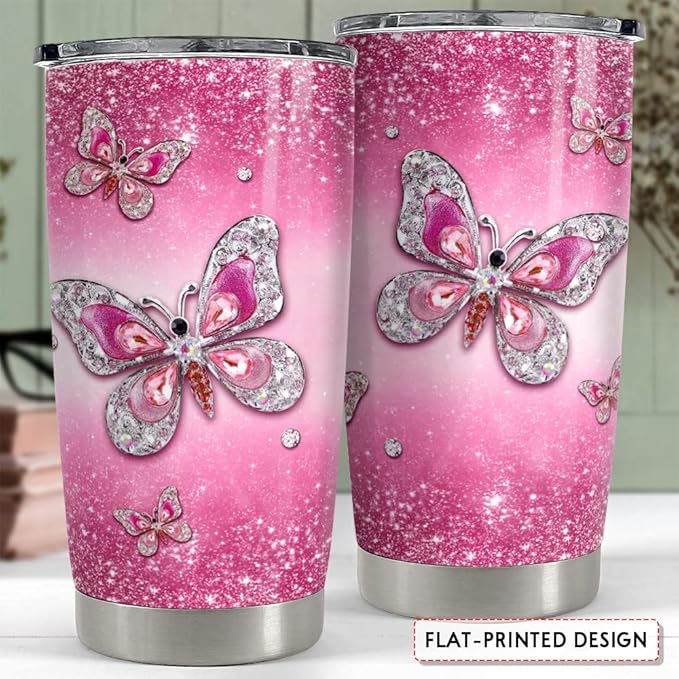 SANDJEST Butterfly Tumbler Jewelry Style 20oz Tumblers with Lid Gift for Women Girl Daughter Sister Mom Christmas Birthday Presents