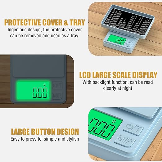 Diyife Gram Scale, 1000g/0.01g Digital Jewelry Scale for Powder, Gold, Gem, Mini Scale with LCD Display, 7 Units, Tare, Light Blue (Batteries Included)