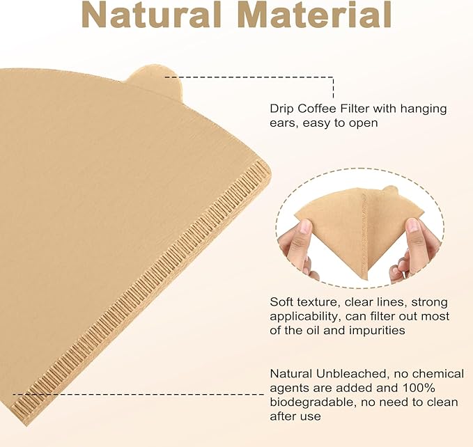 200 Count Coffee Filters 2, Cone Coffee Filters Size 02, Natural Unbleached Pour Over Coffee Filter 2-4 Cup, Disposable Coffee Filter Paper for V60 Pour Over Coffee Dripper and Drip Coffee Maker