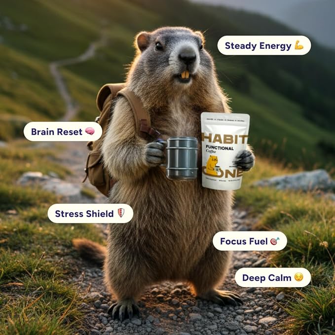 HabitONE Instant Mushroom Coffee Arabica - Lion’s Mane, Cordyceps, Reishi, Chaga – Alpha-GPC & L-Tyrosine, B12 & B3 – Better Energy, Focus, Digestion & Immunity – Made in USA – 30 Servings