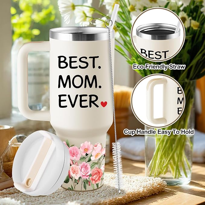 Gifts for Mom Christmas Gifts for Mom Best Moms Gift from Daughter Son Moms Birthday Gift Ideas Mother Gift for Mothers Day Christmas 40oz Travel Cup Insulated Tumbler with Lid & Straw