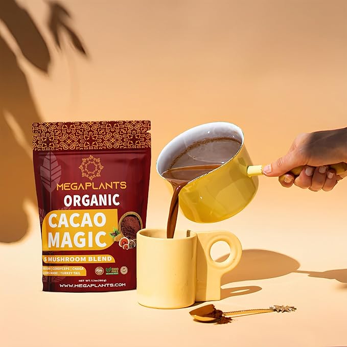 MegaPlants Cacao Magic (50 Servings) | Superfood 5 Mushroom Blend | Lions Mane, Reishi, Chaga, Cordyceps, Turkey Tail | Smoothie, Hot Chocolate, Coffee Alternative