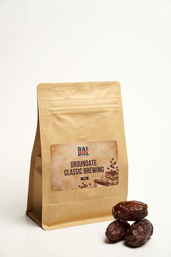 BAL Coffee Alternative Groundate - 12 oz /340 g | Caffeine-Free & Vegan-Friendly | Coffee Substitute Brews & Tastes like Original | Smooth Grind Crafted from Date Seeds | Rich & Smooth flavor