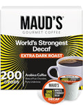 Maud's World's Strongest Decaf Coffee Pods, 200 ct, Decaffeinated Dark Roast Coffee in Recyclable Single Serve Pods – 100% Arabica Coffee, Compatible with Keurig K Cups Maker