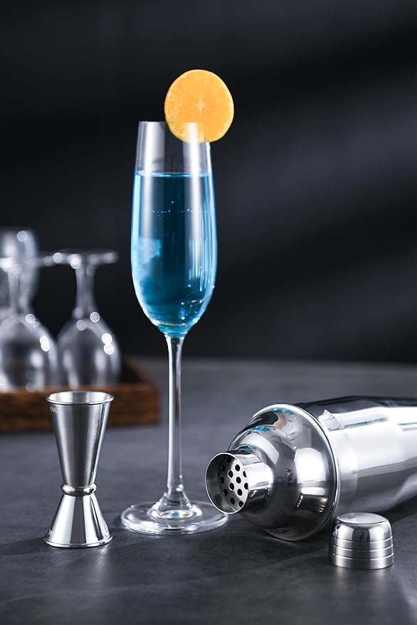 Cocktail Shaker with Double Measuring Jigger,Professional Stainless Steel 24oz Martini Shaker Set,Drink Built-In Strainer,Bartender Kit.
