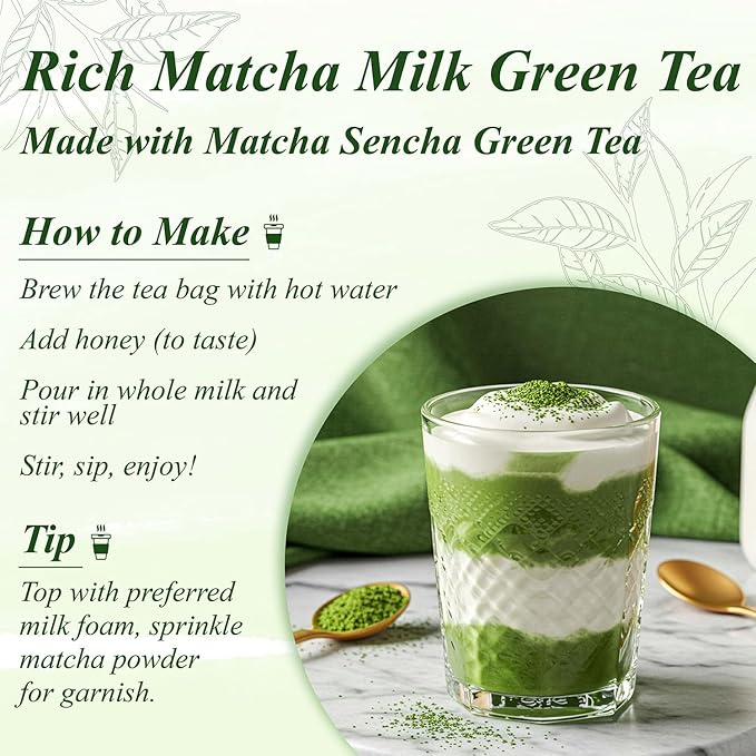 WT WEETEE Matcha Green Tea Bags, 100 Count Corn-fiber Pyramid, Antioxidant-Rich | Natural Energy, Easy & Quick to Brew for Cold or Hot, Matcha + Sencha Green Tea