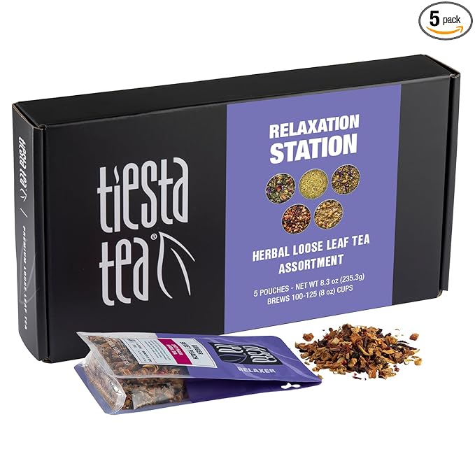 Tiesta Tea - Herbal Loose Leaf Tea Gift Box Set, Medium to Non-Caffeinated Assorted Blends, 5 Pouches of Hot & Iced Brews Variety Pack, Chamomile, Ginger, Citrus and Lavender Herbal
