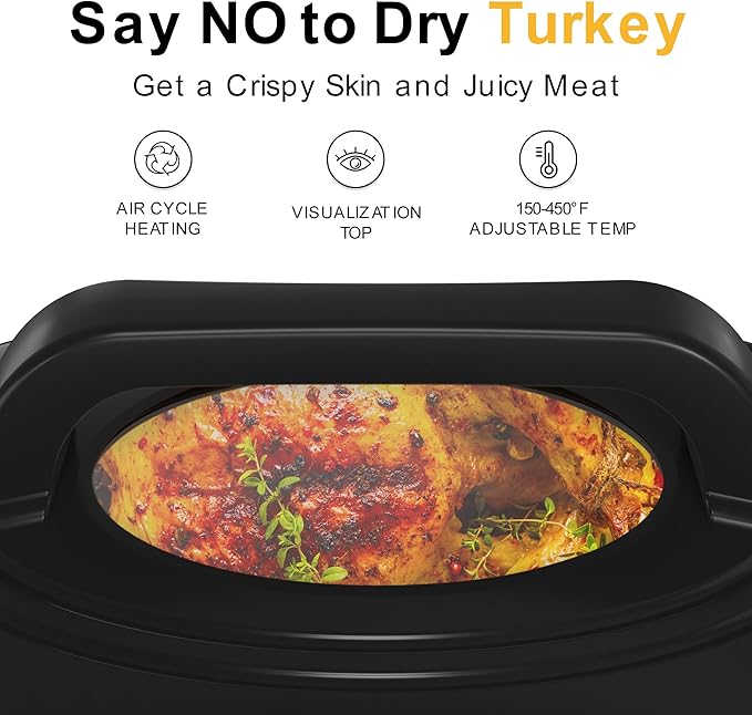 28 Quart Electric Roaster Oven with Visible & Self-Basting Lid, Large Turkey Roaster with Defrost Warm Function, Adjustable Temperature, Removable Pan Rack, Stainless Steel, Blue