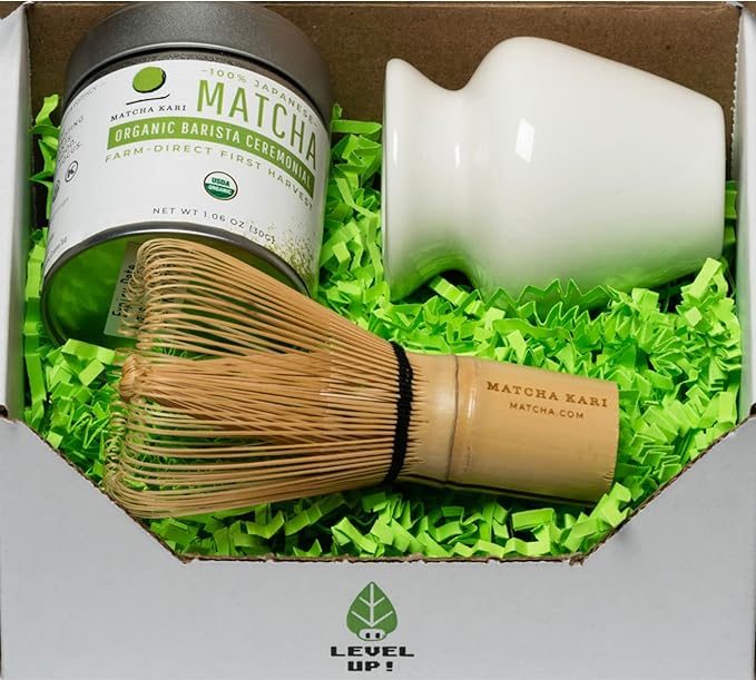 Dr. Weil Matcha Kari Mini Matcha Tea Set - White - Ceremonial Organic Matcha with Whisk & Holder