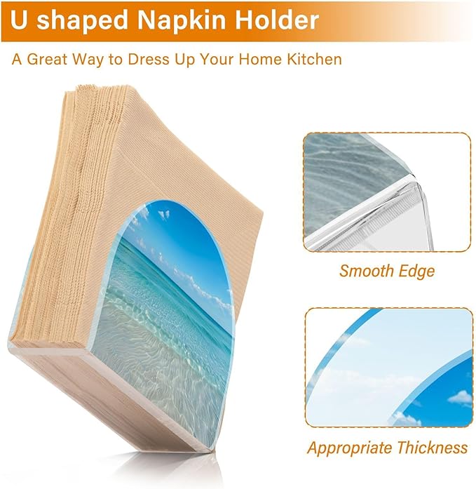 Napkin Holder Acrylic Napkin Holders for Table, Tissue Paper Cocktail Napkin Holder for Kitchen Dinner Napkins Dispenser for Bar Accessories, Blue Ocean 1 Pack