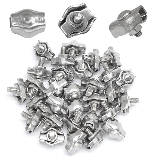 30Pcs M2 Stainless Steel Wire Rope Cable Clip Clamp Simplex Single Bolt Wire Rope Clamps Cable Fasteners for 1/16" Diameter Wire Rope