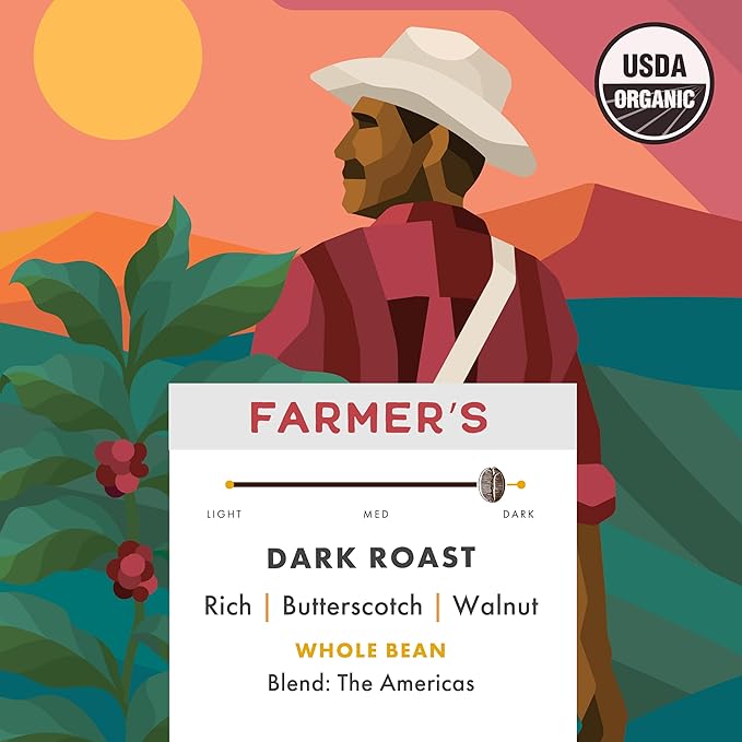 Pachamama Organic Coffee - Dark Roast Whole Bean Coffee Bundle - 2x10 oz bags - French Roast + Farmer's Blend - Farmer Owned & Regenerative