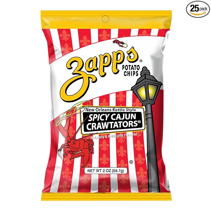 Zapp’s New Orleans Kettle-Style Potato Chips Cajun Crawtator Flavor (2 oz Bags, 25 Count), Crunchy Chips with a Spicy Kick, Perfect On-The-Go, Gluten Free Snack