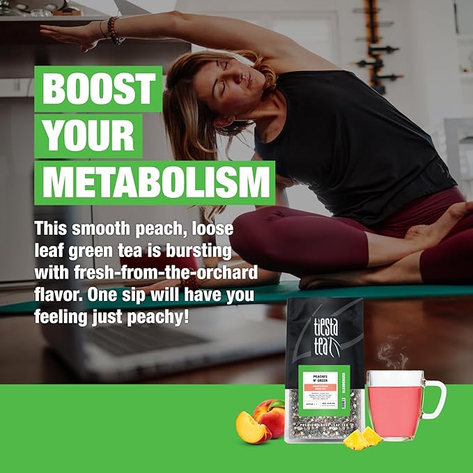 Tiesta Tea - Peaches N´ Green, Smooth Peach Green Tea, Premium Loose Leaf Tea Blend, Medium Caffeinated Green Tea, Make Hot or Iced & Brews Up to 200 Cups - 16 Ounce Resealable Bulk Pouch