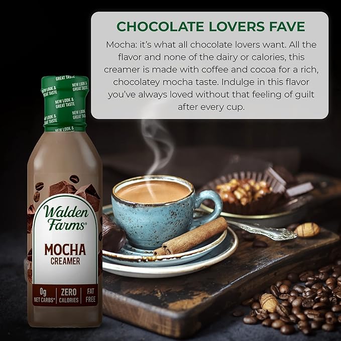 Walden Farms Mocha Coffee Creamer – Zero Calorie, Fat-Free, Sugar-Free, Low Carb, Keto-Friendly, Dairy-Free, Vegan – 2-Pack, 12 oz Bottles