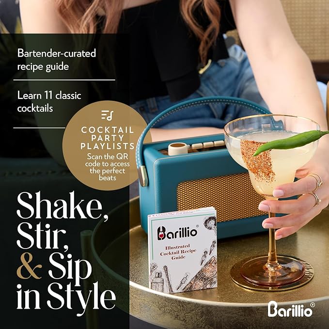 Barillio Boston Shaker Set - Stainless-Steel, Weighted, Martini Cocktail Shaker Set w/Strainer & Mixer - Mixology Bartender Kit - Bar Set for The Home - 9-pc Drink Shaker Set - Bar Tools - Silver