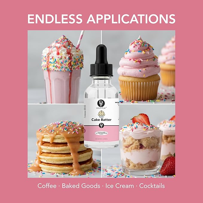 Dolce Flav Natural Cake Batter Extract – 8 Ounce Water-Soluble Kosher, Sugar-Free, Concentrated Birthday Cake Flavor for Frosting, Cupcakes & Ice Cream