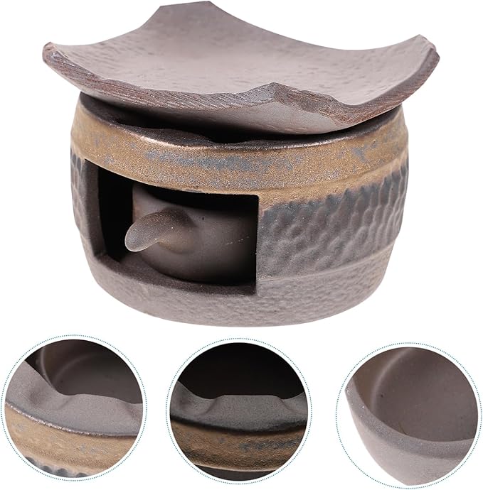 VICASKY Ceramic Tea Stove Warmer Set with Tea Light Candle Holder for Warming Teapots Rustic Heatproof Heater