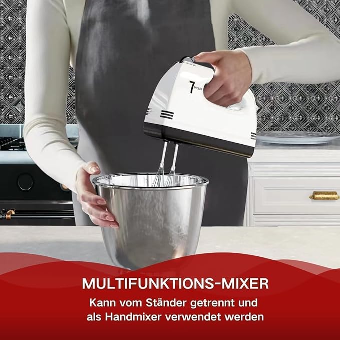 Stand Mixers, 7 Speeds With 3QT Stainless Steel Bowl, Stand and Hand Mixer with Dough Hook, Whisk, Mixing Beater for Baking, Cake, Cookie, Kneading (GU1)
