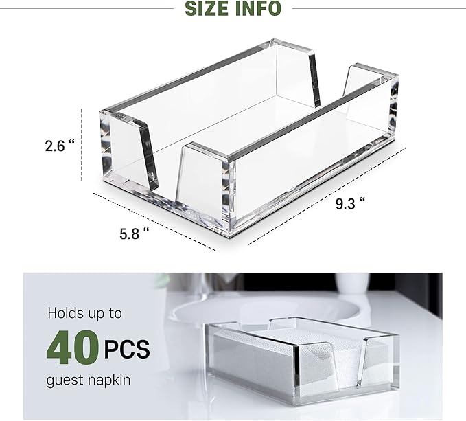 Acrylic Guest Towel Holder Tray for Bathroom – Napkin Holder for Disposable Paper Towels, Hand Towel Organizer for Vanity or Bathroom, Clear Bathroom Accessory, 8.7 x 5.2 x 2.5 Inch Size