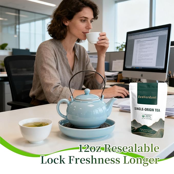 ZenVerdant USDA Organic Longjing Green Tea, 12oz Loose Leaf | Authentic Dragon Well | Resealable Pouch & Smooth Refreshing