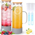Honeydak 2 Pack 51oz/1.5 Liter Glass Pitcher with Lid, Water Pitcher with Silicone Base, Spout and Handle Large Ice Tea Carafe for Fridge, Anti-slip Glass Jug for Drinks