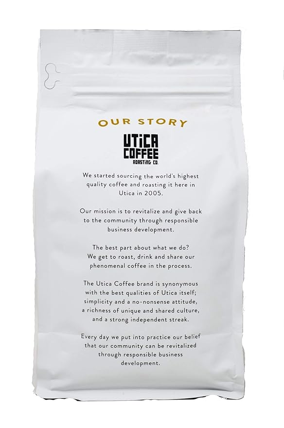 Utica Coffee Roasting Co. Decaf | Specialty Medium Roast Ground Coffee | 16 Oz Reclosable Bag