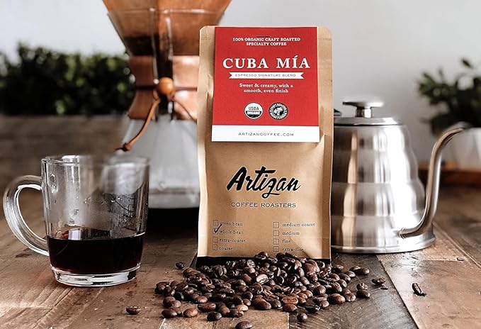 Artizan Coffee USDA Organic Whole Bean Coffee | Cuba Mia Signature Blend | Cafe Cubano Cafecito | Intense Dark Roast | 10 oz | Roasted in South Florida