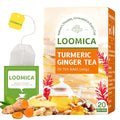 LOOMICA Turmeric Ginger Tea Bags, Caffeine Free, 100% Natural Warm & Spicy Herbal Blend with Zesty Turmeric and Ginger for Comfort, Individually Wrapped Bags, 20 Counts