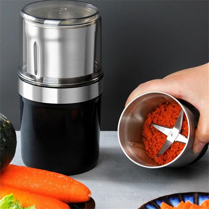 Voltix Electric Multi-Purpose Cup Grinder - Large Capacity Stainless Steel for Wet and Dry Foods, Coffee Grinder, Easy to Clean (US plug, cross-blade cup)