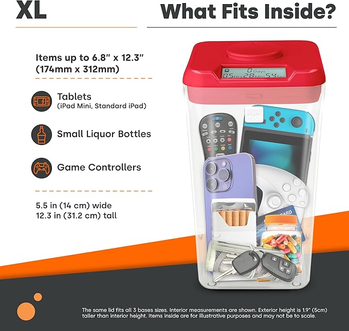 Kitchen Safe Time Locking Container (XL), Timed Lock Box for Cell Phones, Snacks, and other unwanted temptations (Blue Lid + 12.3” Clear Base with Access Port)