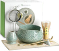 Matcha Whisk Set-7-Piece Ceramic Matcha Kit for Matcha Lovers,Includes 18 oz Matcha Bowl,Bamboo Matcha Whisk & Holder,Bamboo Scoop,Scoop Rest,Sifter,and Tea Towel(Blue)