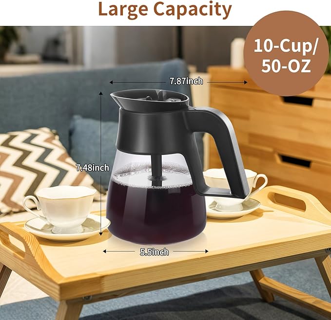 10 Cup Coffee Pot Replacement for Ninja Coffee Maker CM401 CP301 CFP101 CFP301 CP307 Glass Coffee Pot Replacement with Brewing Lid, Stainless Steel Metal Handle