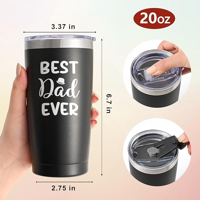 Qtencas Gifts for Parents, Best Mom & Dad Ever Stainless Steel Travel Tumbler Set, Christmas & Birthday Gift (20oz, Black & Rosegold)
