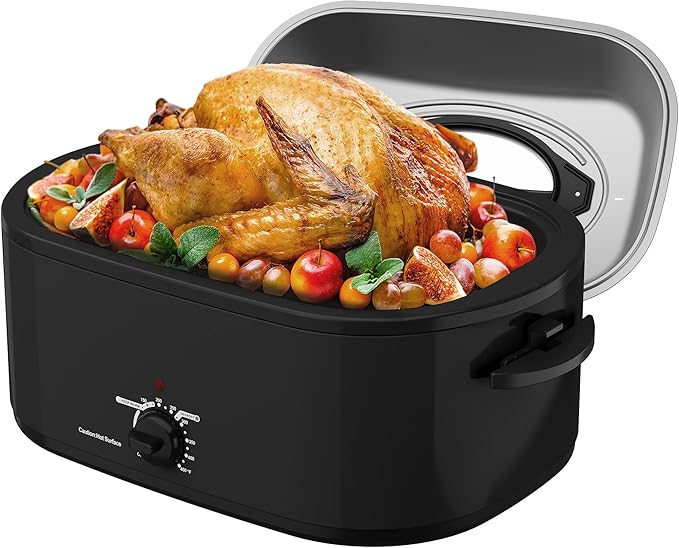 Sunvivi Electric Roaster, 24 Quart Electric Roaster Oven with Self-Basting Lid, Turkey Roaster Oven Buffet with Removable Pan, Cool-Touch Handles, Black