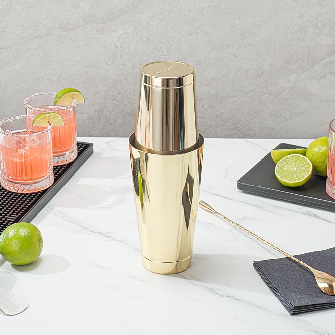 Restaurantware Bar Lux 24 Ounce Boston Shaker 1 Gold-Plated Cocktail Shaker - Weighted Bottom No Leak Stainless Steel Martini Drink Mixer Essential Bar Tool For Home Use Or Bartenders