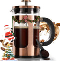 BAYKA French Press Coffee Tea Maker Small, Heat Resistant Thickened Borosilicate Glass Stainless Steel Single Serve Brewer, Cold Brew Cafetera Teapot, 21 Ounce 0.6 Liter,Copper