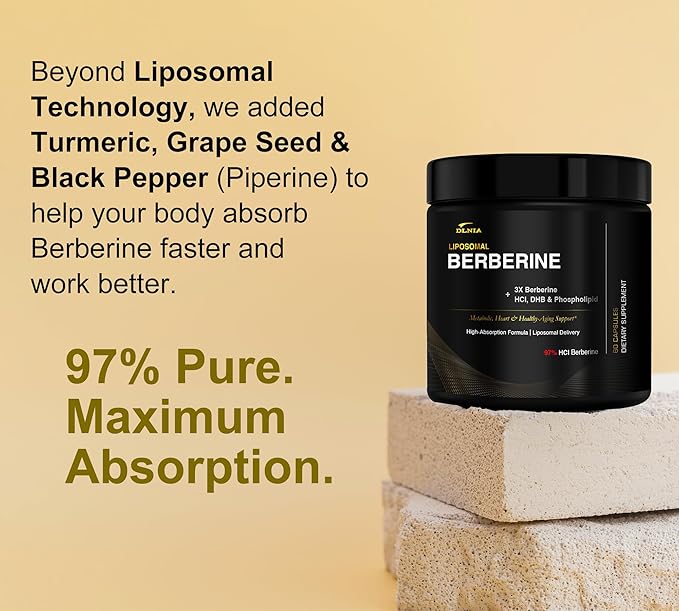 Liposomal Berberine Supplement – 3X Strength Berberine Matrix with DHB, Phospholipids, CoQ10, ALA, Vitamin D3, Chromium, Cinnamon – Advanced GLP-1 & Metabolic Support – 60 Count