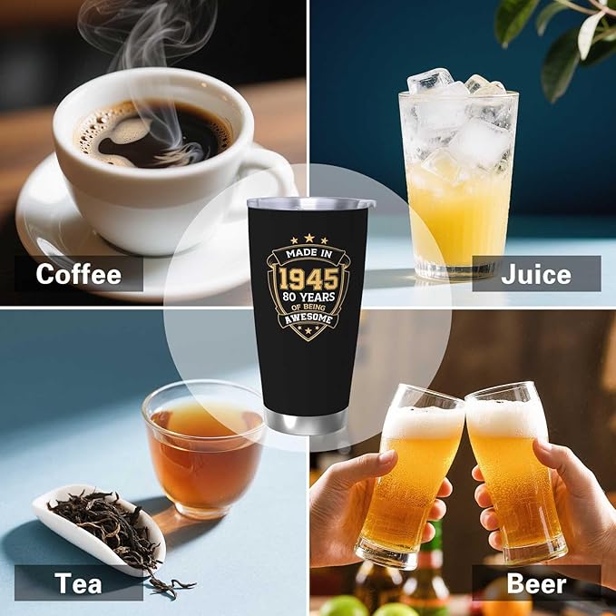 80th Birthday Gifts for Him, 80th Birthday Gifts for Men, Gift for 80 Year Old Man Tumbler, 20oz Coffee Tumbler, 80 Year Old Gifts for Men Coffee Mugs
