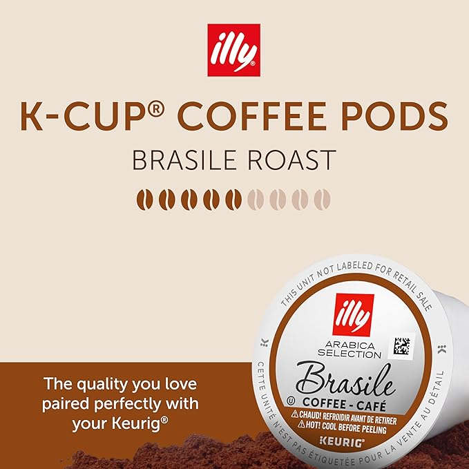 Illy Coffee K Cups - Compatible Pods for Keurig Coffee Maker - Single Origin Brazil Medium Roast - Notes of Caramel and Dried Fruit - 10 Count (Pack of 6)